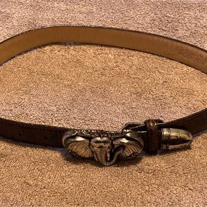 Brighton Silvertone 1996 Elephant Buckle Crocodile Print Leather Belt Size Small